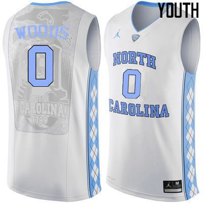 Youth #0 Seventh Woods North Carolina Tar Heels College Basketball Jerseys Sale-White